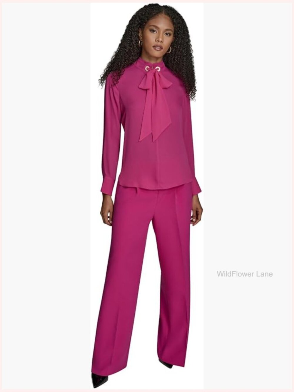 Long Sleeve Tie Neck Mixed Media Woven Blouse Top